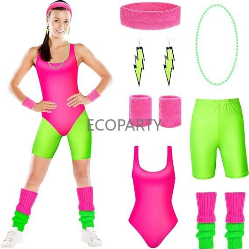 

80s Outfits for Women Girls 90s Workout Halloween Costume Neon Tracksuit for Disco Accessories halloween costumes for women