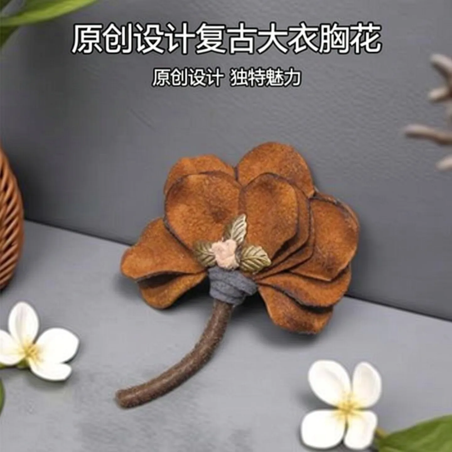 Original Design Chinese Style Retro Fabric Flower Brooch Lucky Blessed Charm Mixed Materials For Coats Suits Shawls Cheongsams