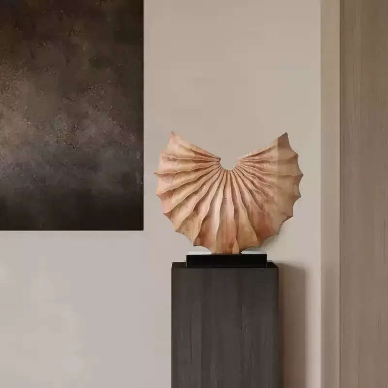 Wooden Fan Conch Shape Sculpture Standing Decor Desktop Creative Geometric Inspiration Ornament