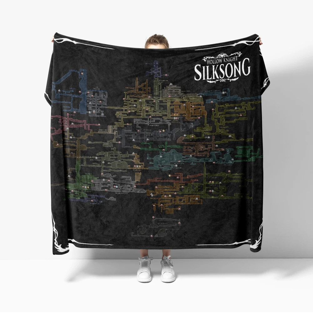Hollow Knight Silksong Game Map Flannel Throw Blanket Game Blankets Sofa Decoration Cozy Soft For Dormitory Outdoor Bar Pharloom