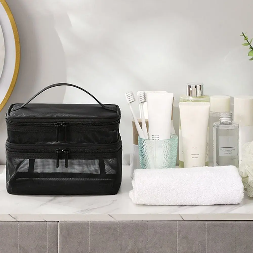 Multifunctional Transparent Mesh Travel Cosmetic Bag Large Capacity Storage Toiletry Bag 1/2/3 layer Makeup Case Women's