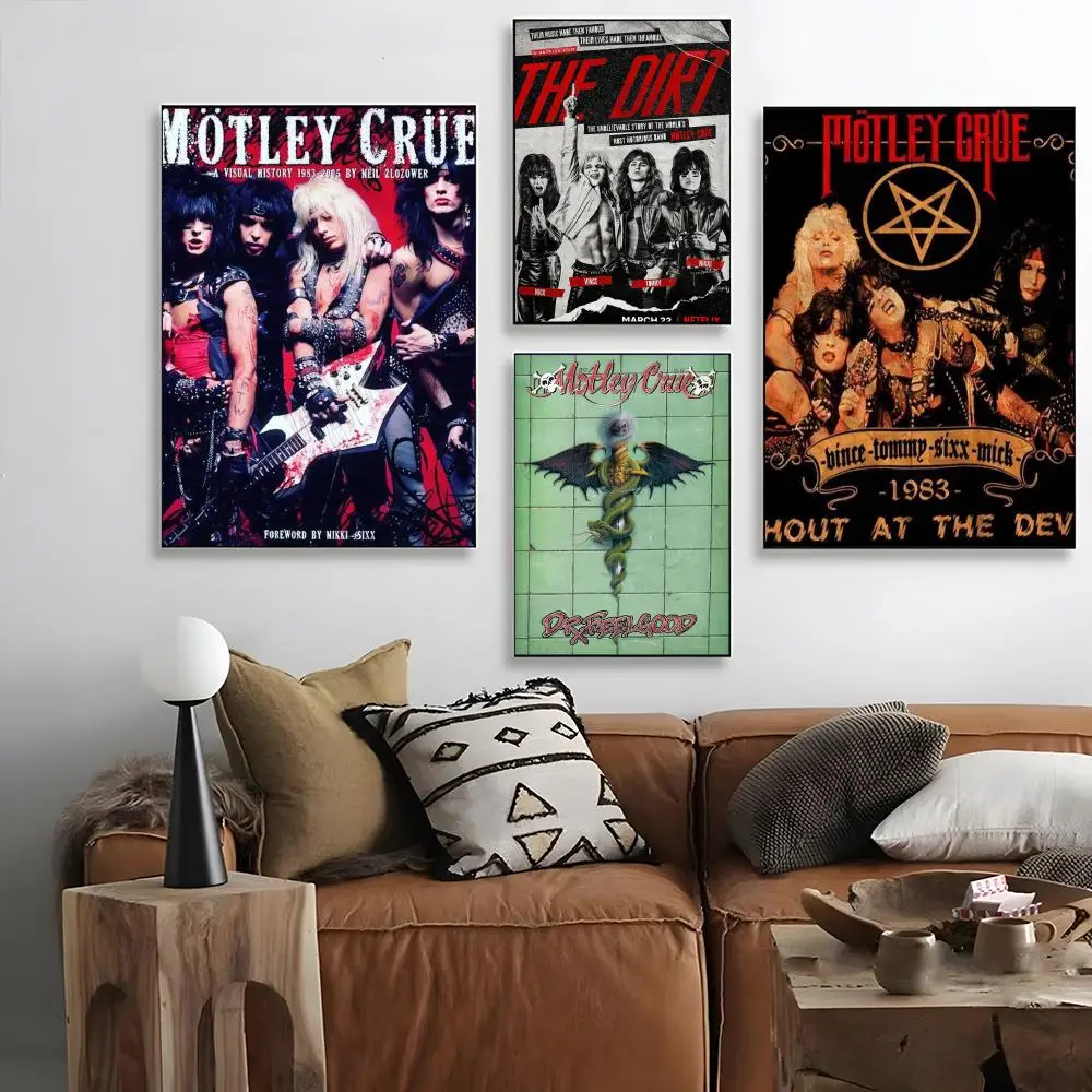 Popular Band Motley Crues Retro Poster Self-adhesive Art Waterproof Paper Sticker Coffee House Bar Room Wall Decor
