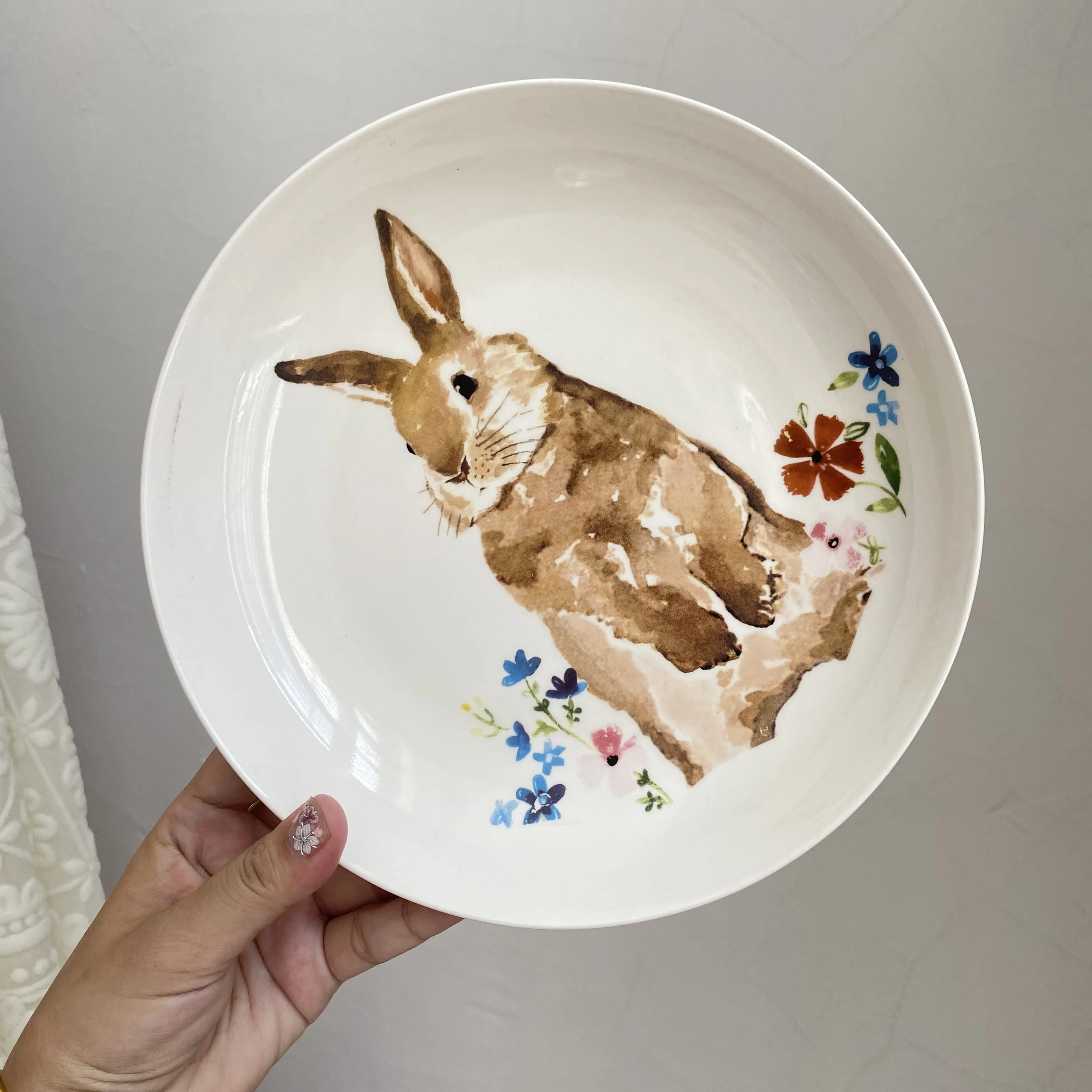Rabbit Pattern Round Ceramic Plate Safe Overglaze Home Kitchen Salad Dessert Porcelain Dishes Afternoon Tea Tablewares