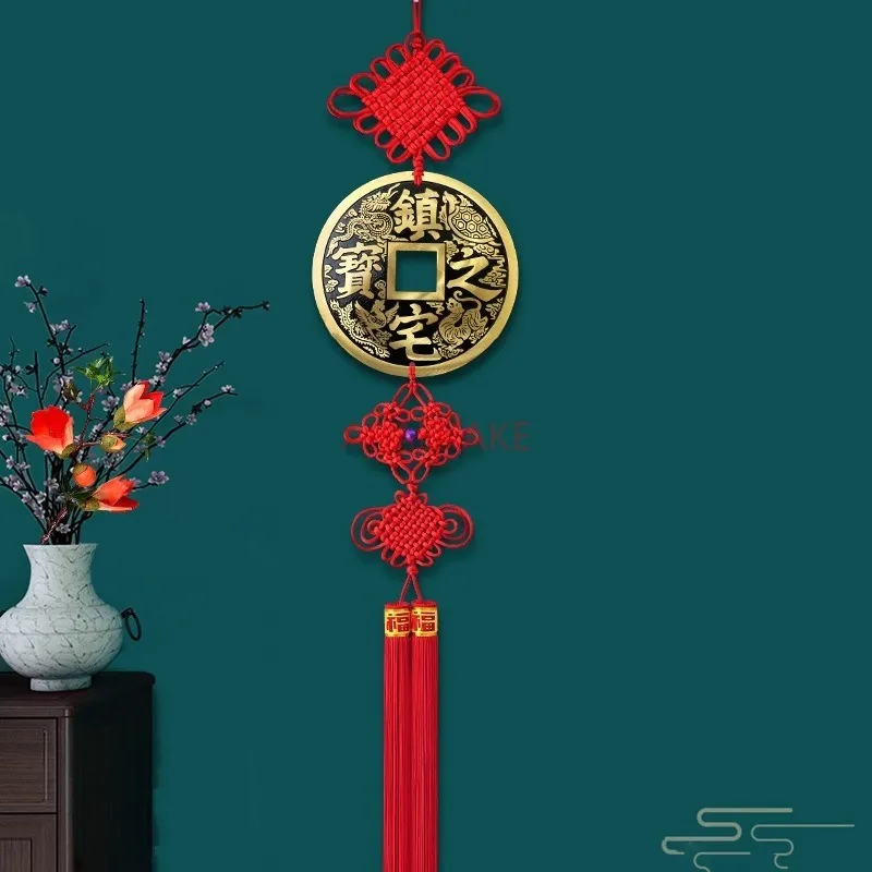 Copper coins, Chinese knot ornaments, living room TV wall decorations, attracting wealth and treasure, brass