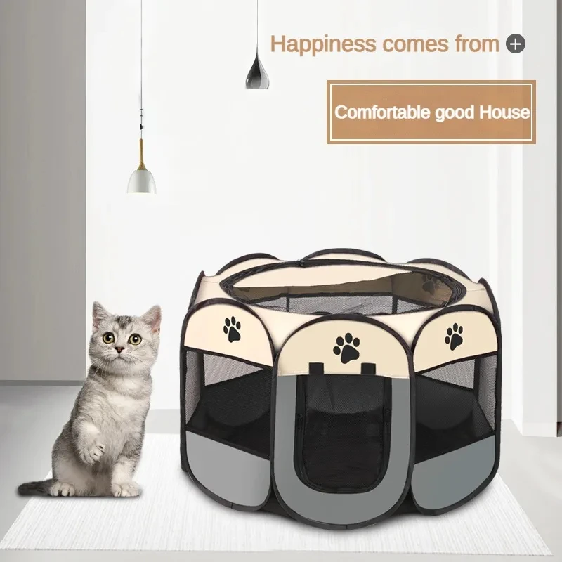 Foldable Octagonal Pet Playpen Portable 600D Oxford Cat Dog Whelping Cage Breathable Mesh Pet Tent For Indoor Outdoor Travel