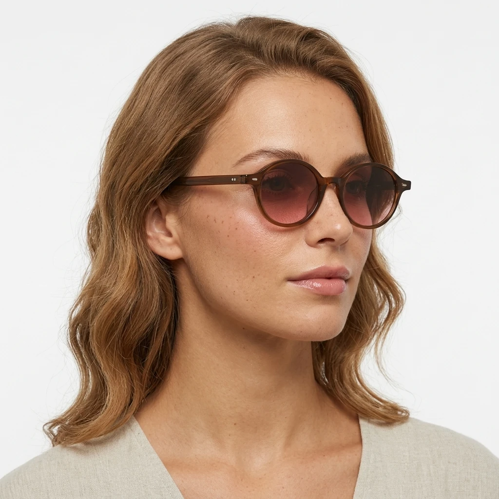 Vintage Oval Transparent Brown Acetate Sunglasses for Women, Retro Lenses UV400 Protection, Unisex Fashion Eyewear