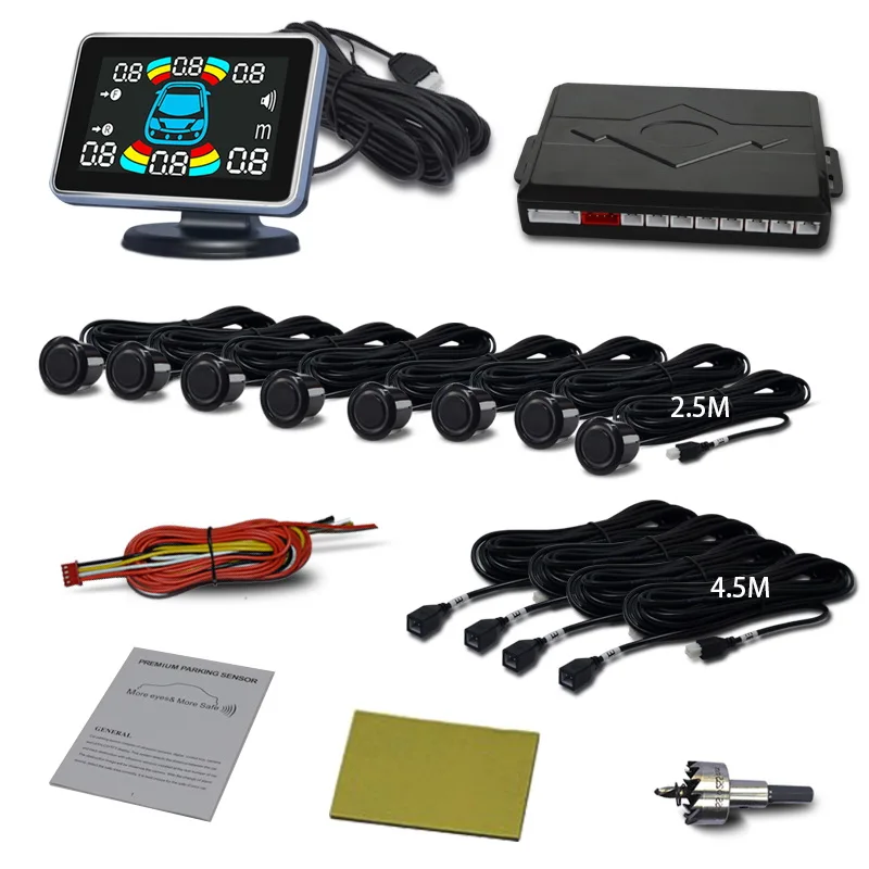 8 Sensors Car Parking Sensor Kit, LED Reverse Radar, Buzzer Front Rear Auto Reversing Backup Parking Safety Assistance Kit..