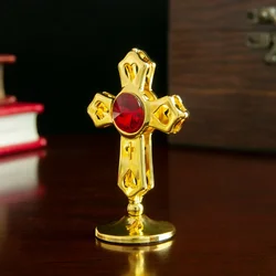 HTISOK Church Supplier Metal Jesus Icon Crucifix Orthodox Table Cross With Stand For Prayers Jerusalem Home Decor
