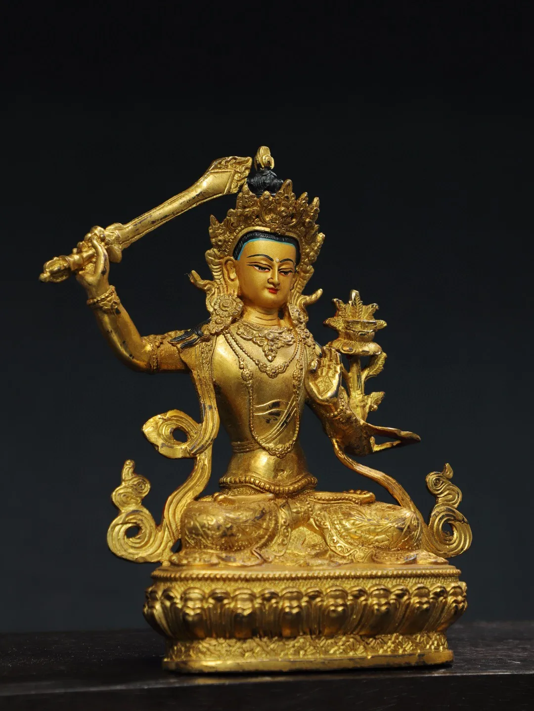 

Nepal Tibetan pure copper gilded face manjusri Guanyin Tara ornaments home Buddhist temple supplies statue 22cm