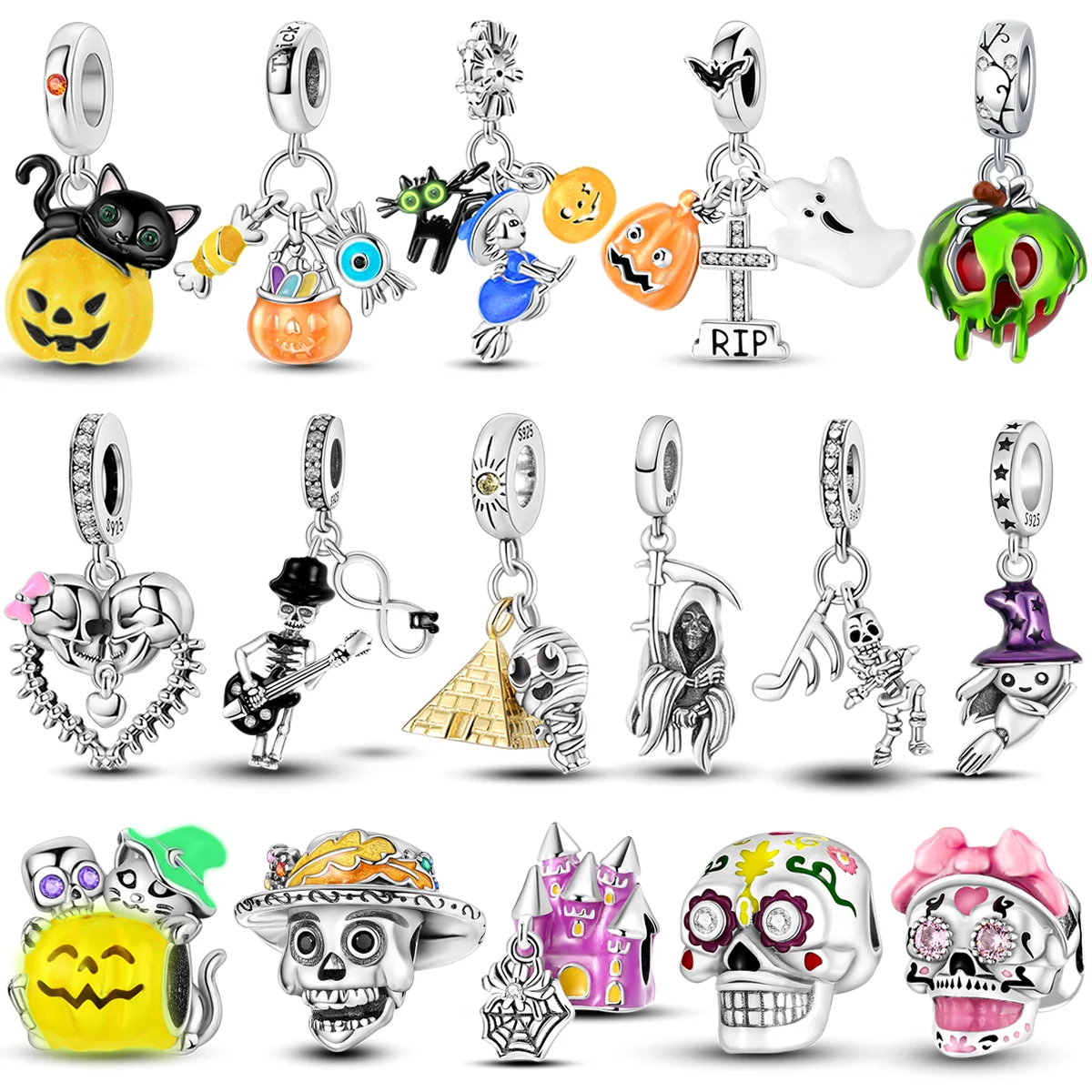 Abalorios de Halloween chapados en plata, colgantes luminosos con cabeza de calabaza, aptos para brazalete Original, pulsera, collar, joyería artesanal