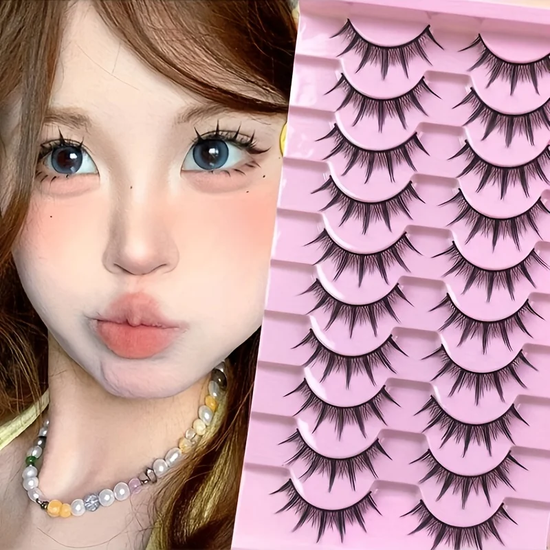 10Pcs Small Demon Style Black Stem False Eyelashes.These eyelashes can enlarge your eyes and are suitable for makeup application