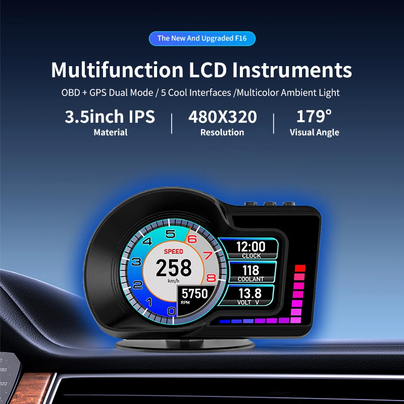 WYING F16 OBD2 GPS Car Smart System Gauge HUD Display Speed Water Temperature Turbine Universal Vehicular Board Computer