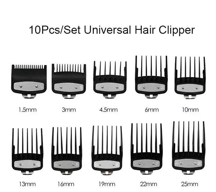 10 ชิ้น/เซ็ต Universal Hair Clipper 1.5/3/4.5/6/10/13/16/19/22/25 มม.หวีจํากัดไฟฟ้า Clipper ตําแหน่งหวีเปลี่ยนเครื่องมือ