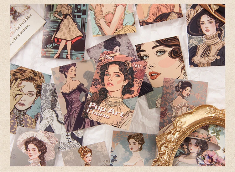 50 Sheets/pack Classical Retro Beauty Scrapbook Journal Diary DIY Paper Stickers Decorative Collages Material