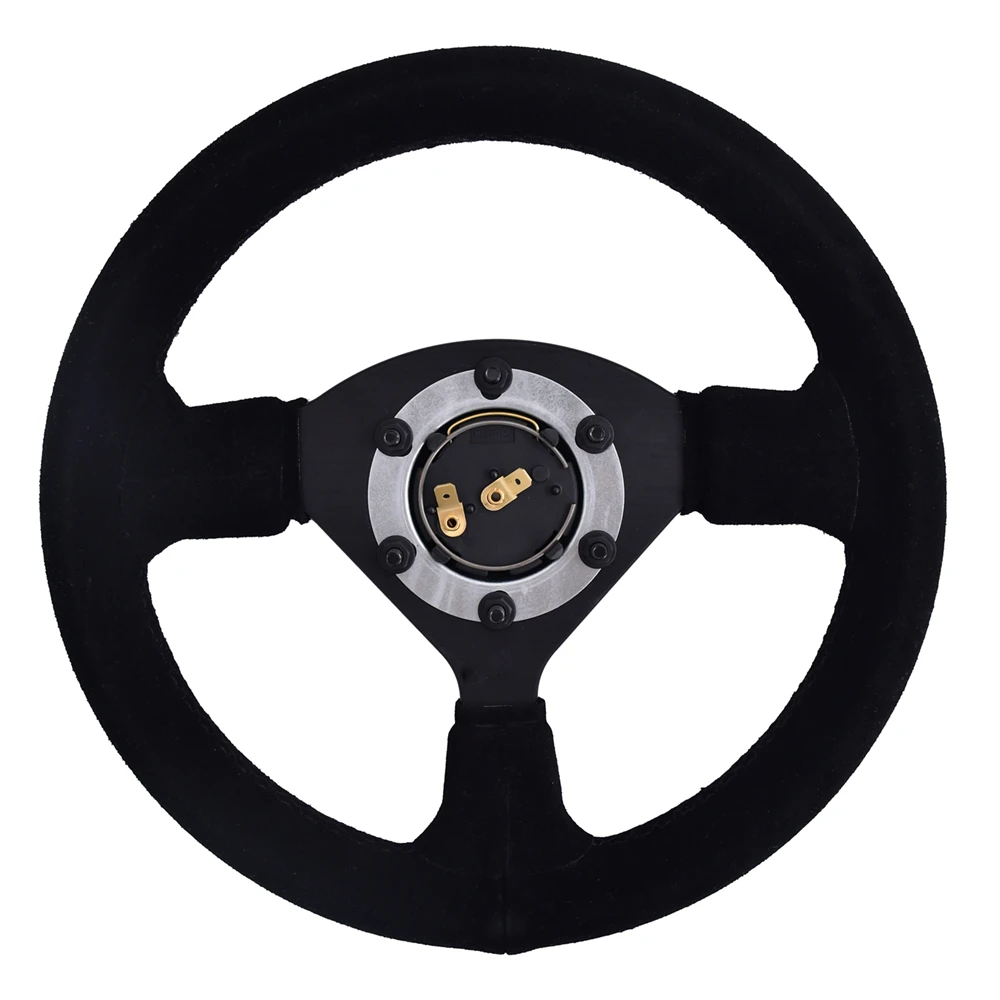 TIYPEOR 270mm 11Inches Small Size Sports Steering Wheel 3 Spokes Black Suede Leather Drift Simulation Racing Game Steering Wheel view 4