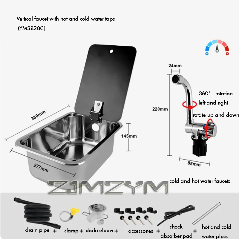 

RV Sink With Faucet for Caravan Stainless Steel Hand Wash Basin Round & Square Sink with Tempered Glass Lid Camper Accessories