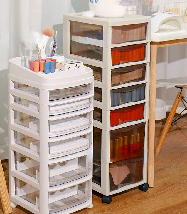 Nail storage car nail oil glue storage box jewelry acrylic drawer with wheels cart storage rack for store use