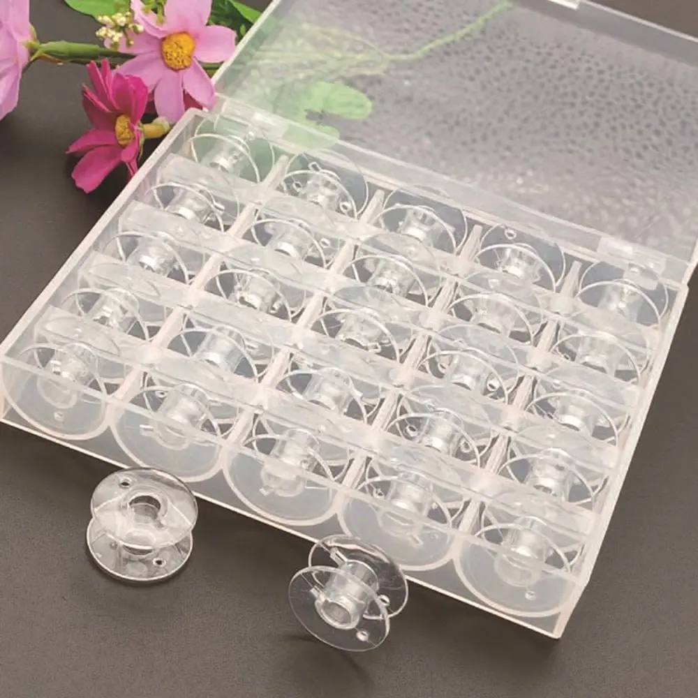 25pcs Home Sewing Machine Bottom Thread Bobbin Set Sewing Accessories Clear Plastic Spools with Storage Box for Brother Janome S