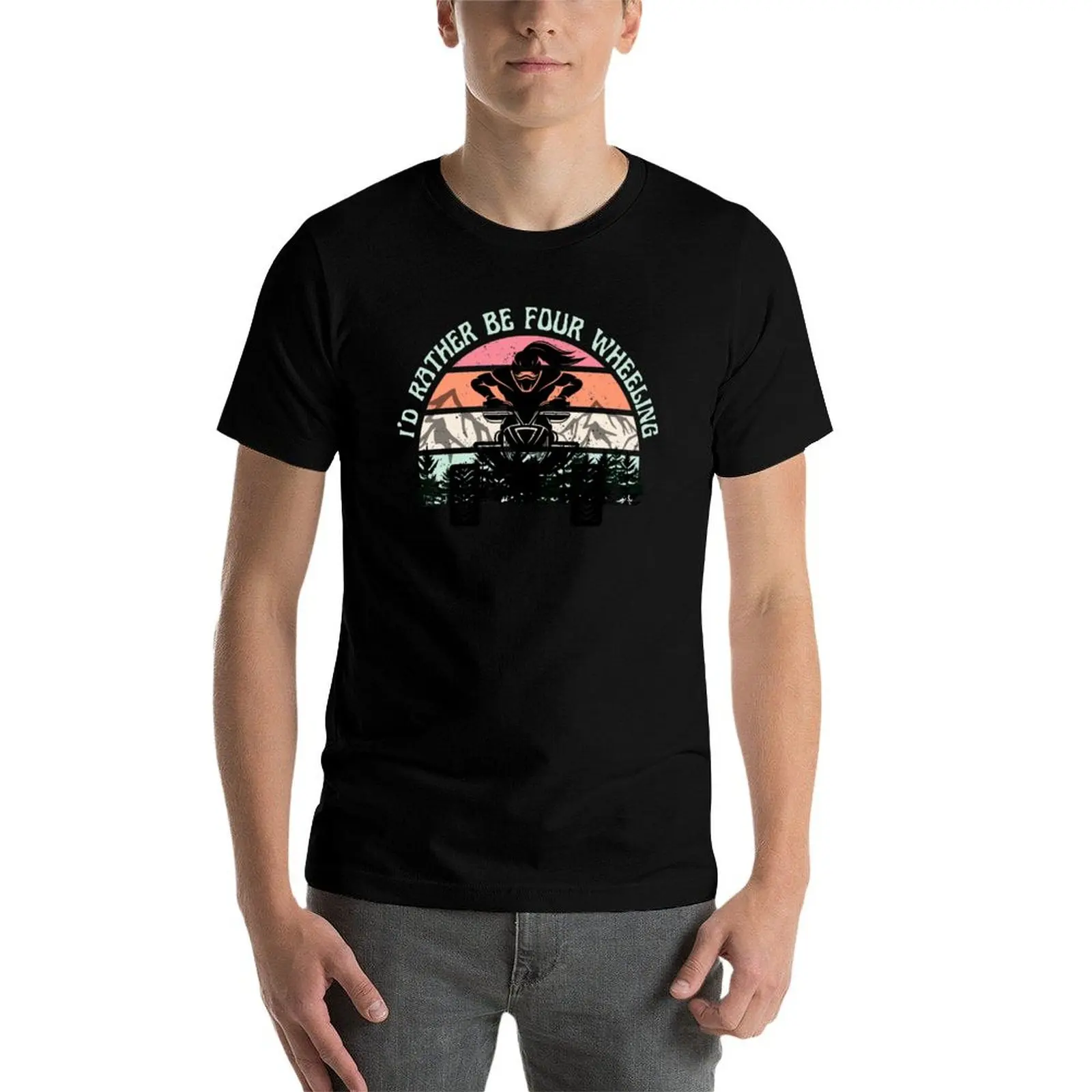 Id Rather Be Four Wheeling - تي شيرت Motocross Girl إصدار جديد تي شيرت مضحك عادي ملابس للرجال