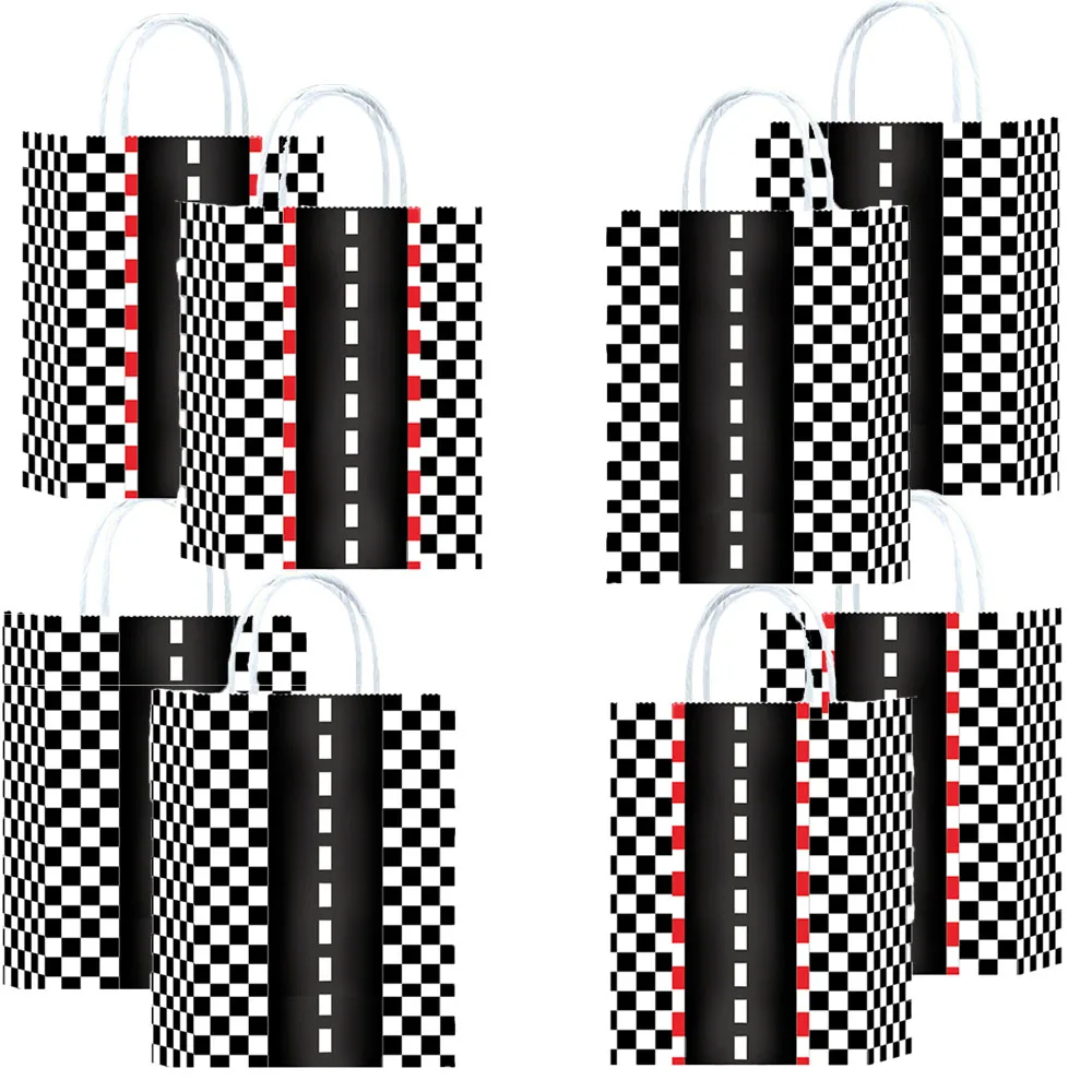 4/8/16pcs Racing Themed Party Gift Bags Black and White Checkered Tote Bags Candy Gift Bags Birthday Party Decoration Supplies