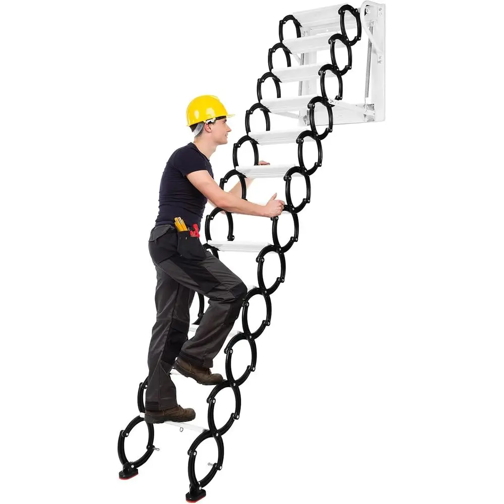 

11.2t Wall-Mounted Pull-Down Attic Ladder with 600lbs Capacity and Anti-Slip Design for Indoor/Outdoor Use