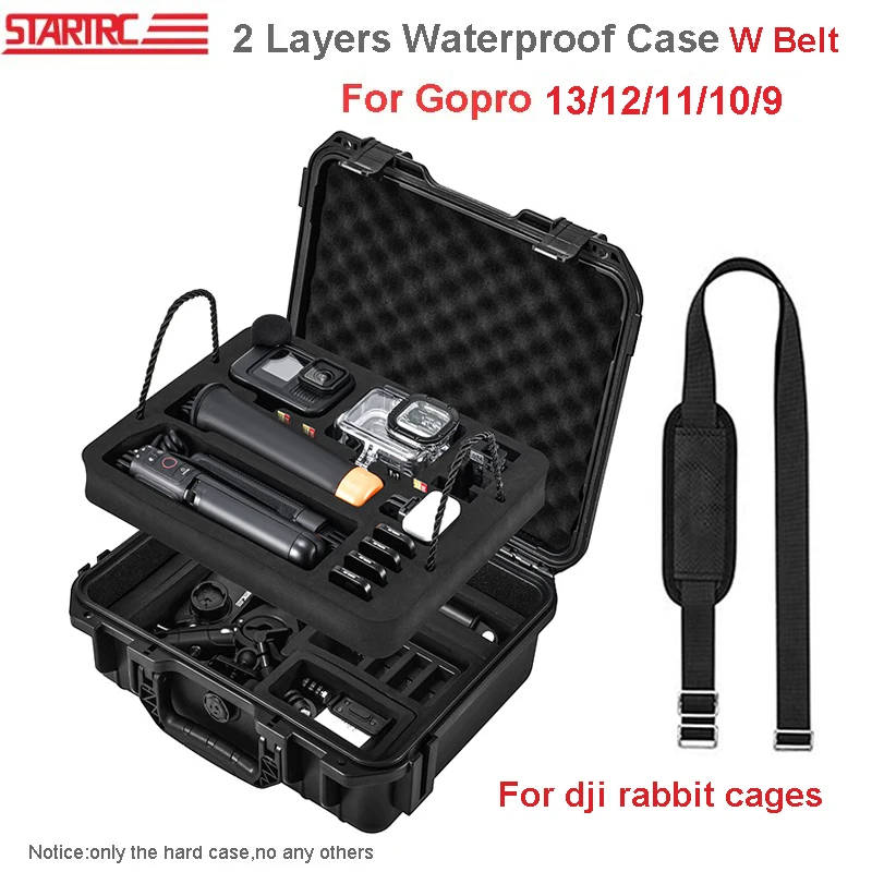 STARTRC Camera Accessories 2 Layers Travel Hard Case W Belt For Gopro 13/12/11/10/9 Carrying Case Storage Waterproof Box