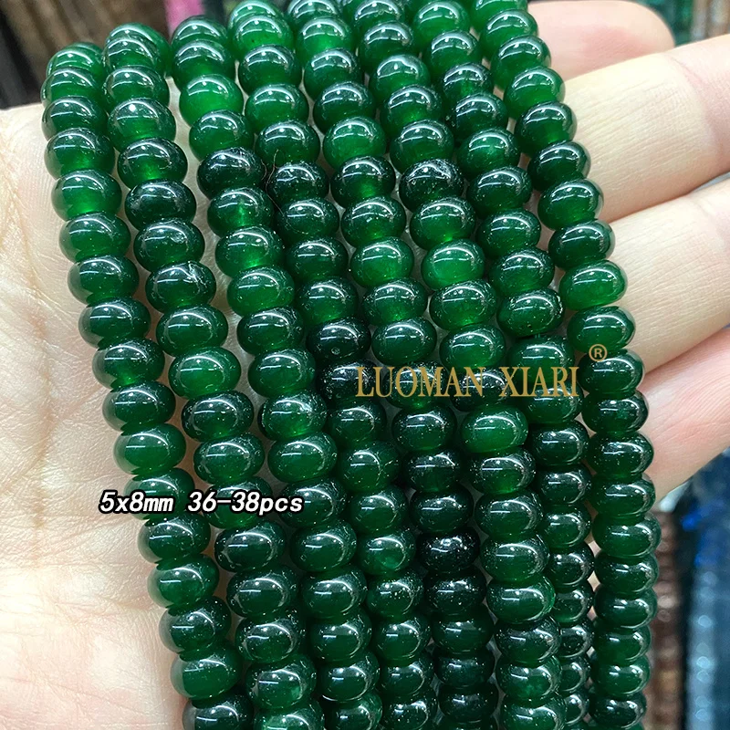 Natural Chalcedony Emerald Green Stone Faceted Round Square Oval Loose Spacer Beads for Jewelry Making Diy Bracelet Accessories