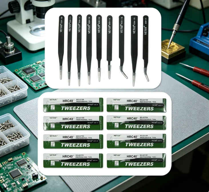 Smd Tweezer Set - Anti‑Static Stainless Steel Tweezers 6Pcs/8Pcs Set,