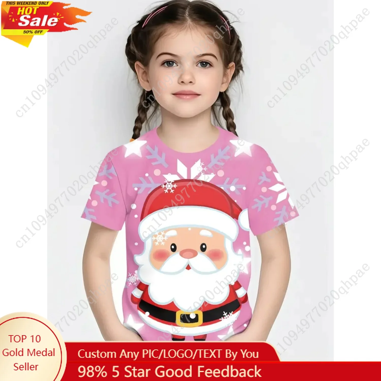 

Kids' T-Shirt 3D Christmas Snowflake Print Girl Tops Casual Short Sleeve Simple T-Shirt Fashion Round Neck T-Shirt Girls Clothes
