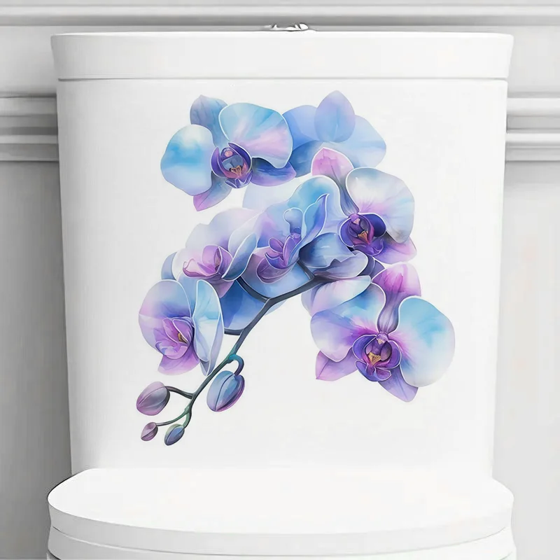 MT915# Blue Orchid Flower Stickers,Wall Toilet Decal Removable, Vinyl Car Sticker for Bathroom Decor, Outdoor Indoor Use