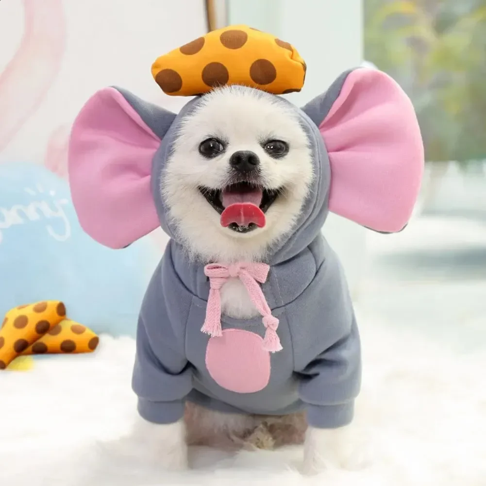 

2025Winter Dog Clothes Funny Big Ear Mice Pet Costume Warm Coat For Small Dogs Clothing Mouse Puppy Jacket Chihuahua Pug Sweater