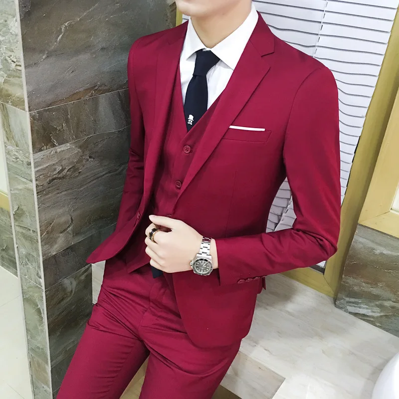 Men\'s Suit 3-Piece Set Slim Fit Business Formal Wear College Student Korean Style Suit Jacket Pants Suit Vest