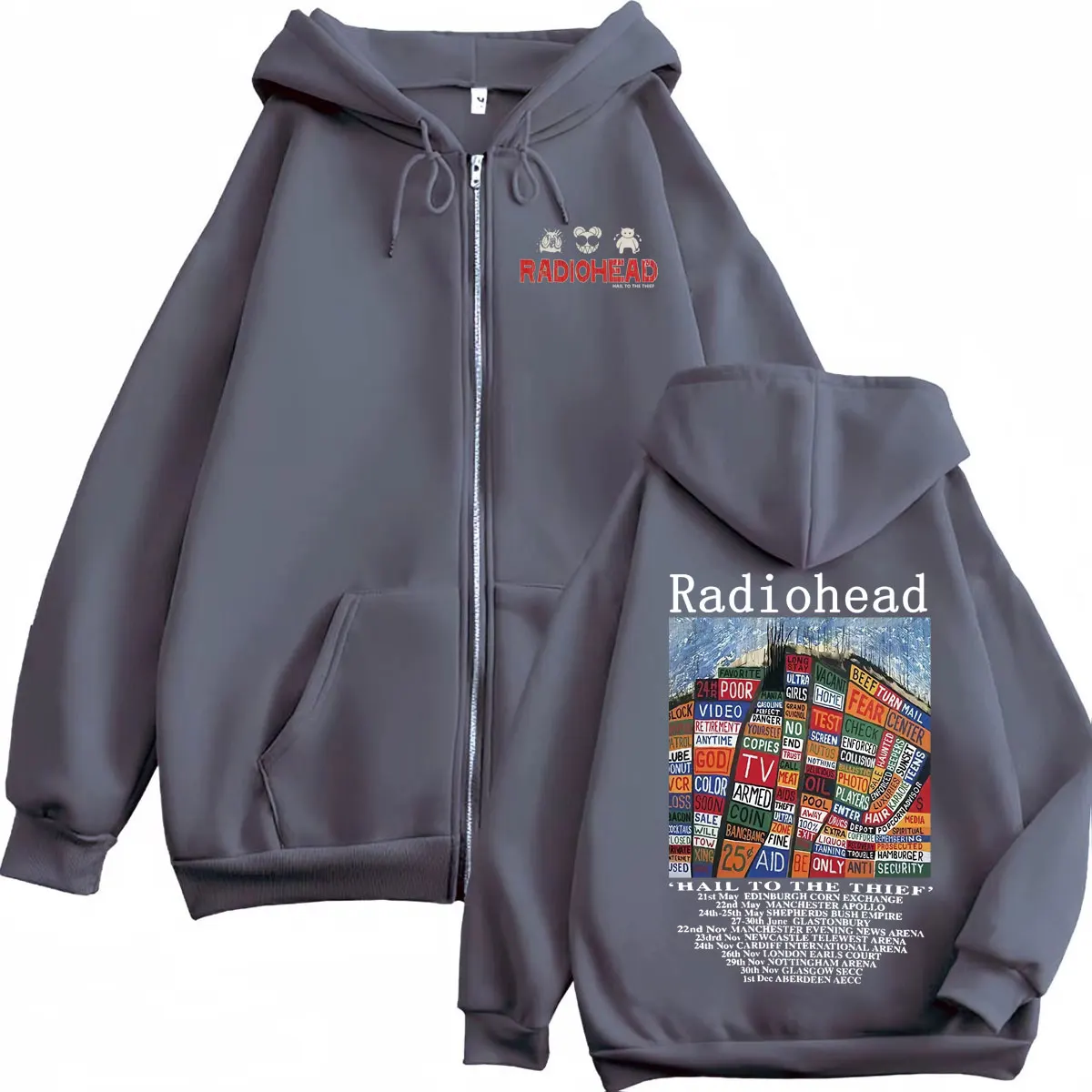 Radiohead granizo al ladrón Merch cremallera sudaderas con capucha Rock Hip Hop Vintage sudaderas con cremallera hombres mujeres jerseys de moda de gran tamaño
