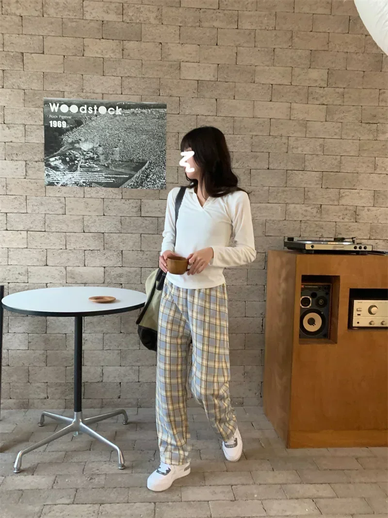 Mode Warme Plüsch Hosen Kaschmir Dicken Plaid Damen Winter Beiläufige Lose breitbeinig Hosen Koreanische Streetwear Studenten – Detail 24