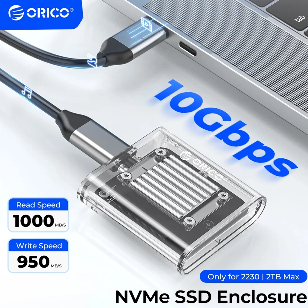 ORICO 10Gbps 2230 NVMe Enclosure for M2 SSD Transparent Clear External Adapter M.2 to USB Type C Mini 2230 Case for SN740 PM991