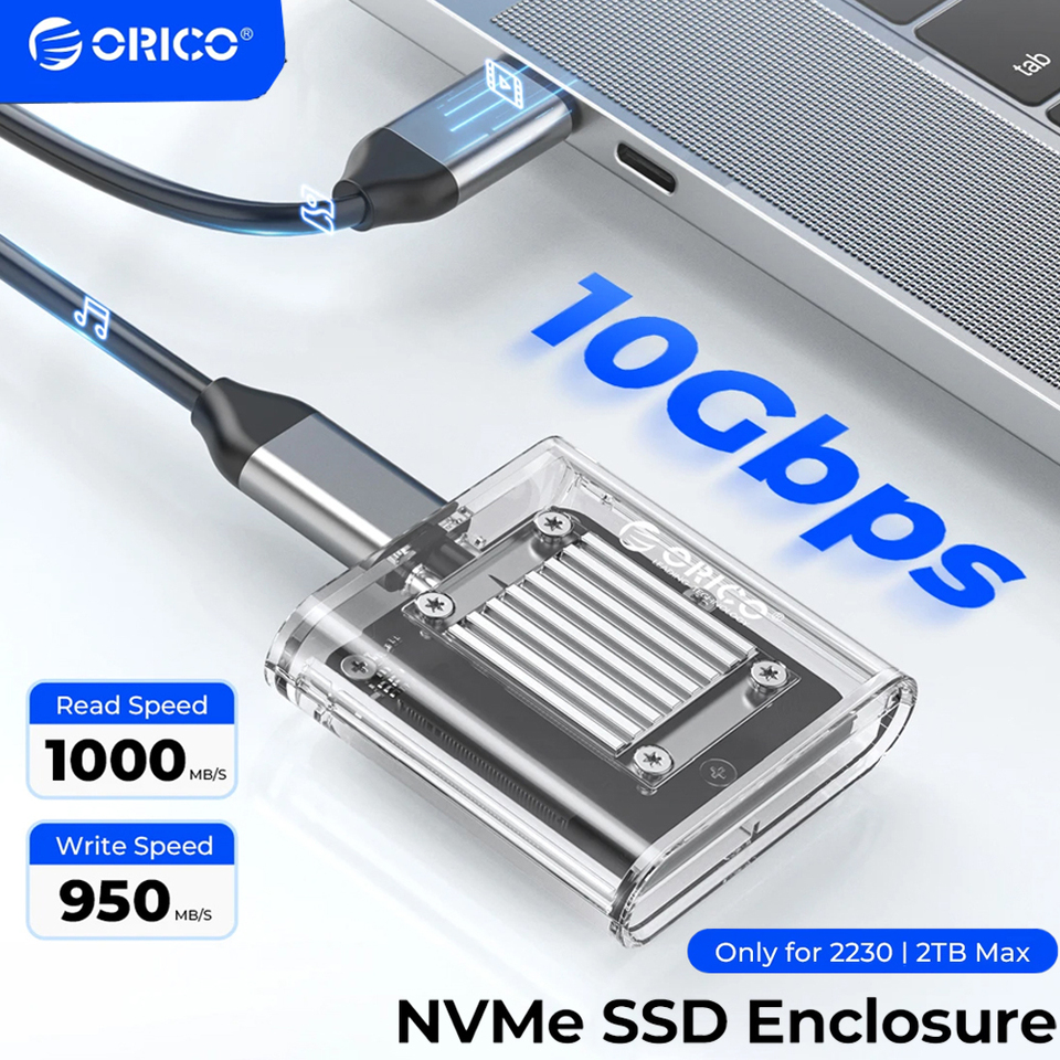  ORICO 10Gbps 2230 NVMe Enclosure for M2 SSD Transparent Clear External Adapter M.2 to USB Type C Mini 2230 Case for SN740 PM991 