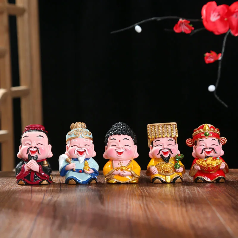 5 Pieces Resin God of Wealth Mascot Ornaments Home/Room/Car Decoration Feng Shui Fortune God Statue Office Accessories Crafts