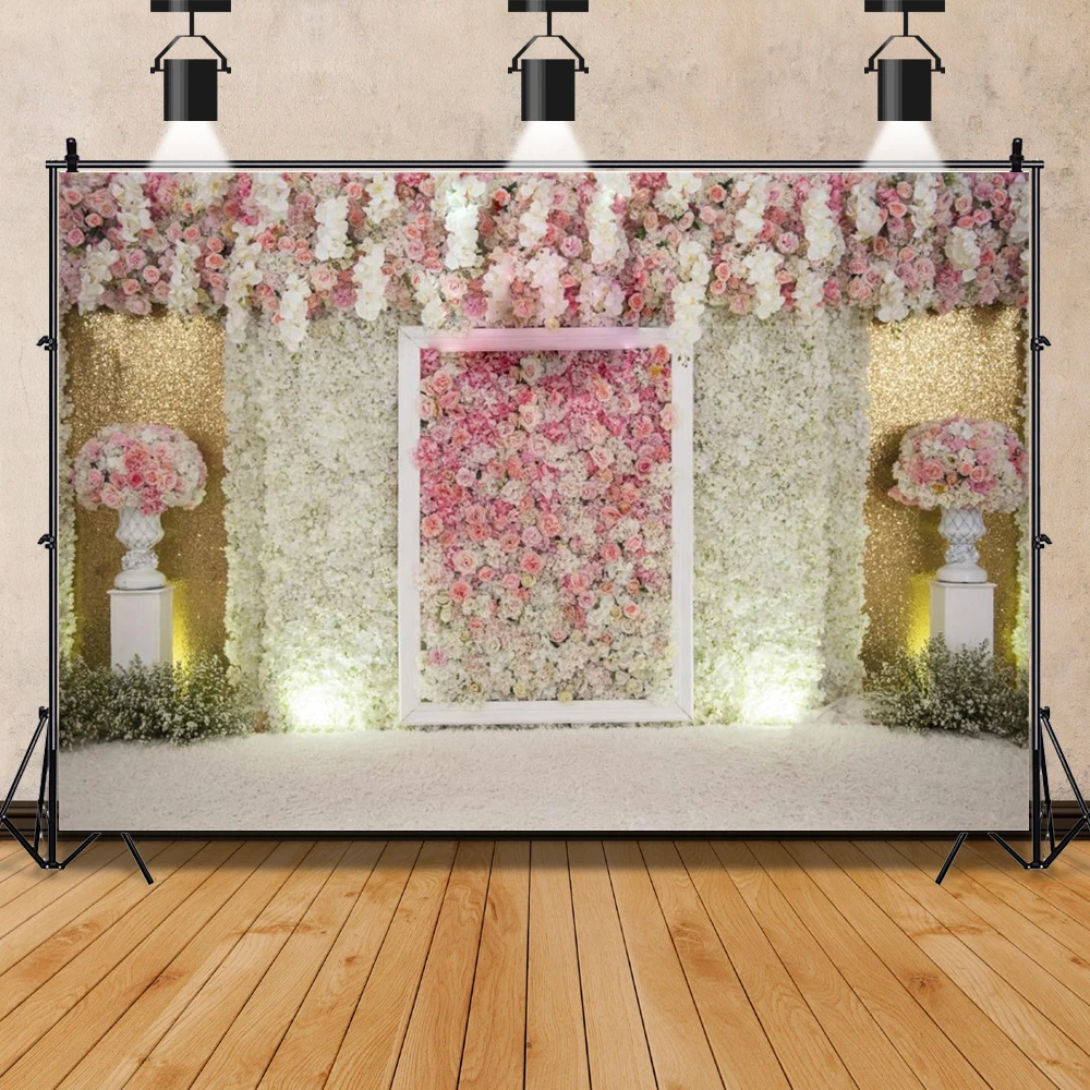 Laeacco Романтическая свадьба сцена цветы венок на дверь сцена любовь Приморский сцена фотографический фон, фото-декорации Фотостудия