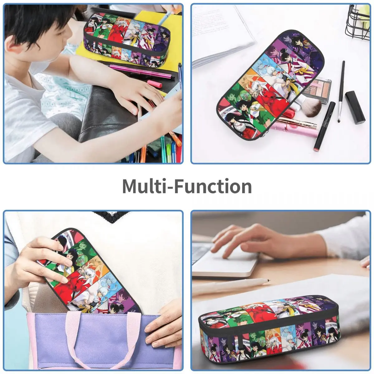 Inuyasha Kikyo Kagome Higurashi Pencil Case for Boys Girls Large Storage Sesshomaru Sango Naraku Pen Box Bag School Supplies view 6