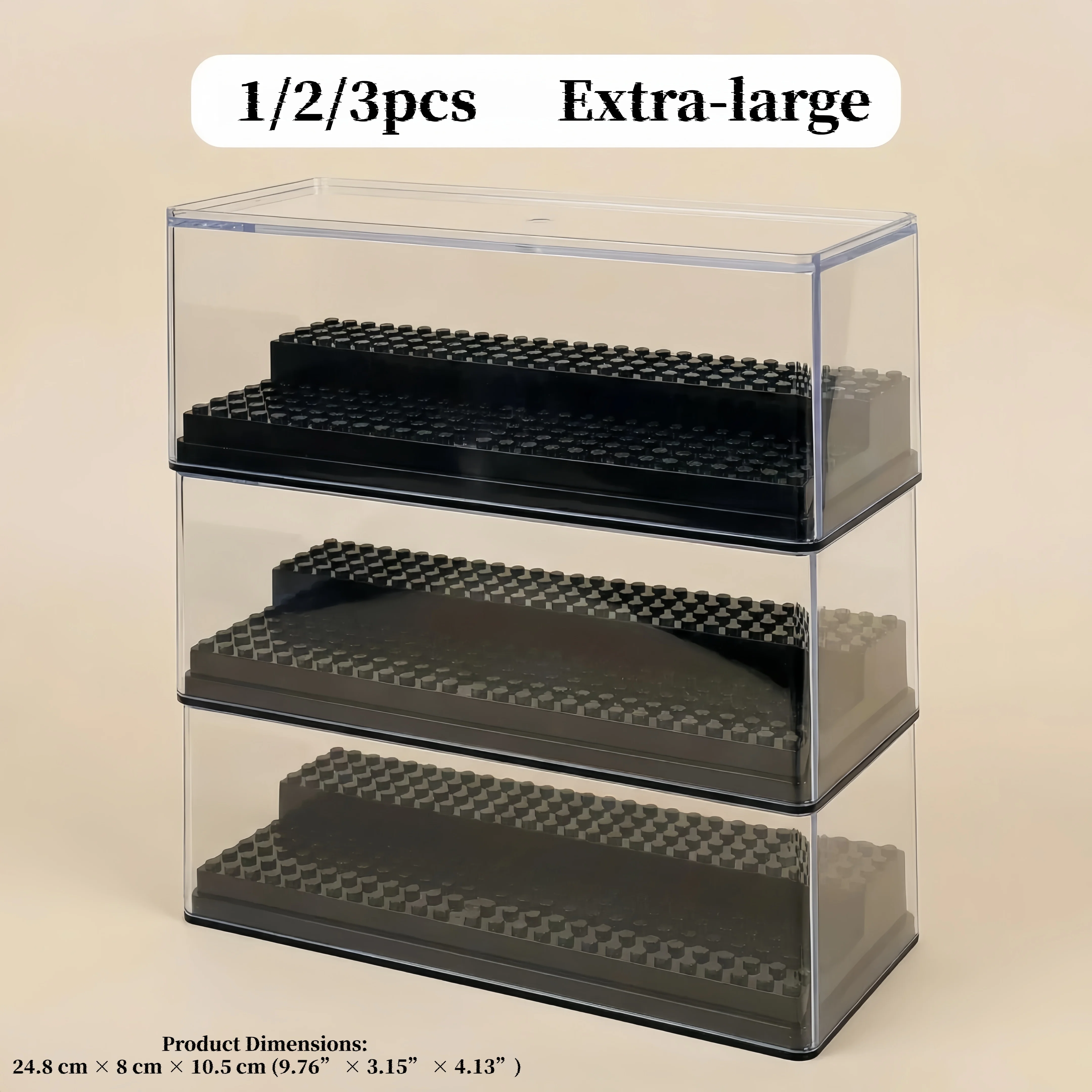 

Extra Large Acrylic Minifigure Display Case – Clear 2-Tier Stand with Removable Base for Building Block Figures, Toy Cars