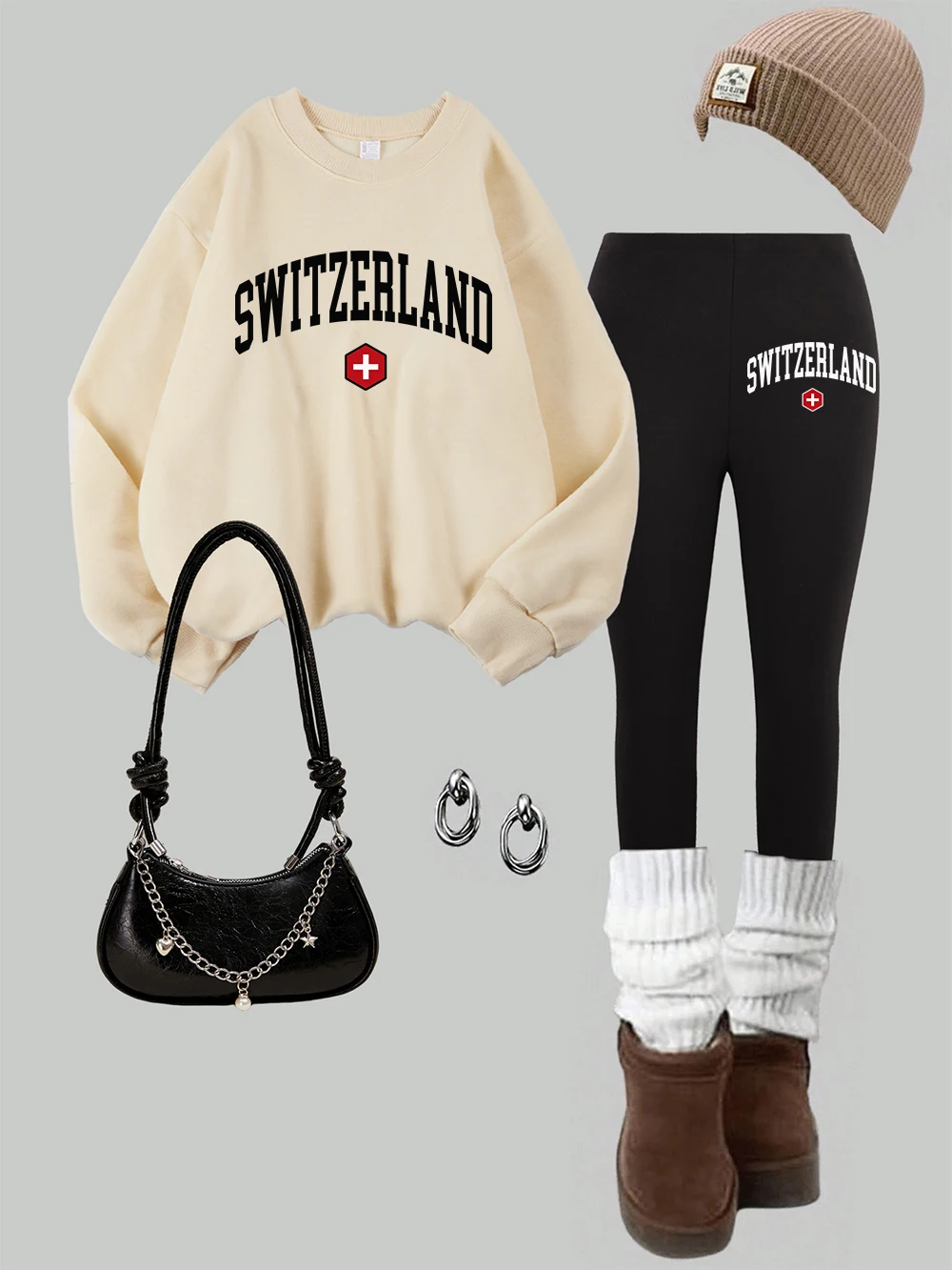 

Женские толстовки с перекрестным принтом из двух предметов, комплект леггинсов, уличные теплые флисовые штаны с капюшоном, осенне-зимняя женская одежда