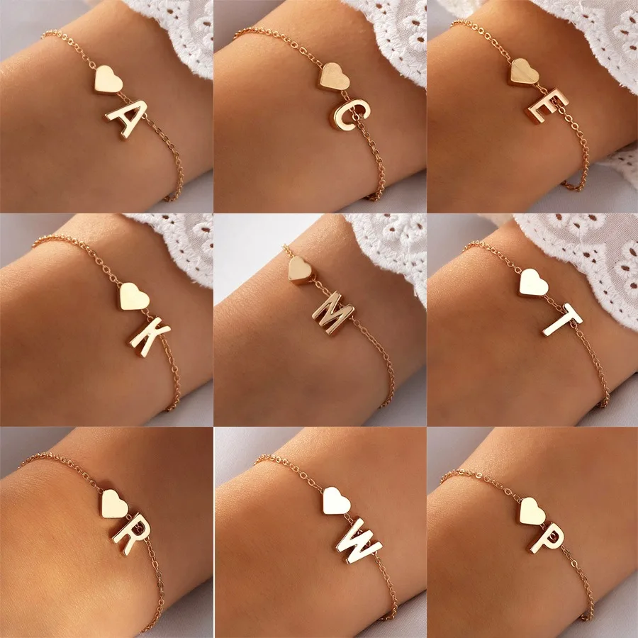 

Fashion 26 English Letter Bracelet Women's Heart Metal Jewelry Holiday Gifts