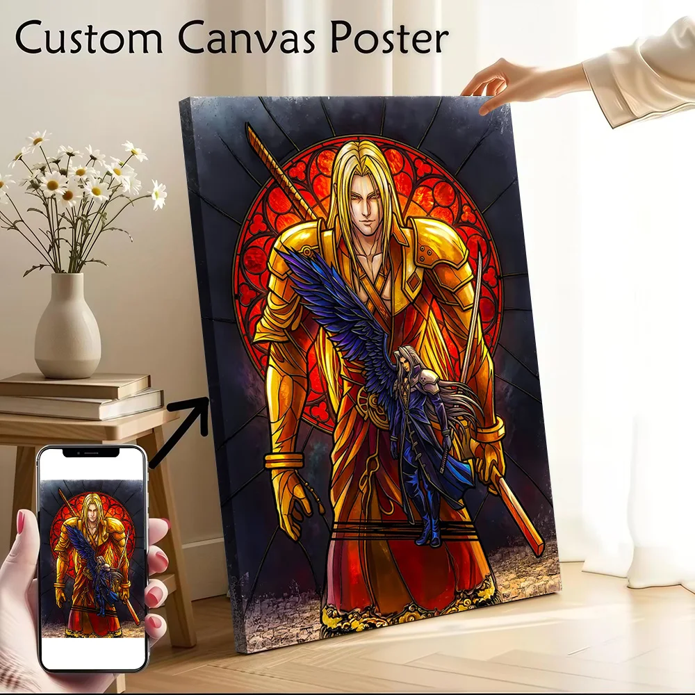Sephiroth Stained Glass Art Canvas Poster Wall Art Customizable High Quality Printed Picture for Room Decorations Bedroom Mural