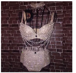 nightclub sexy dance bar singer DJ stage singer show party performance 2 piece sets dress (top+shorts+necklace)female costumes
