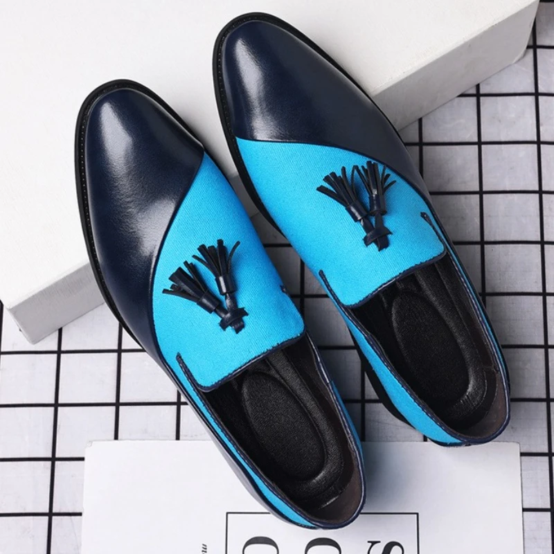 

Цветные кожаные туфли на низком каблуке для мужчин, мокасины, распродажа, элегантные модные мужские повседневные туфли без шнуровки в стиле ретро из воловьей кожи 2025, трендовая мужская повседневная обувь