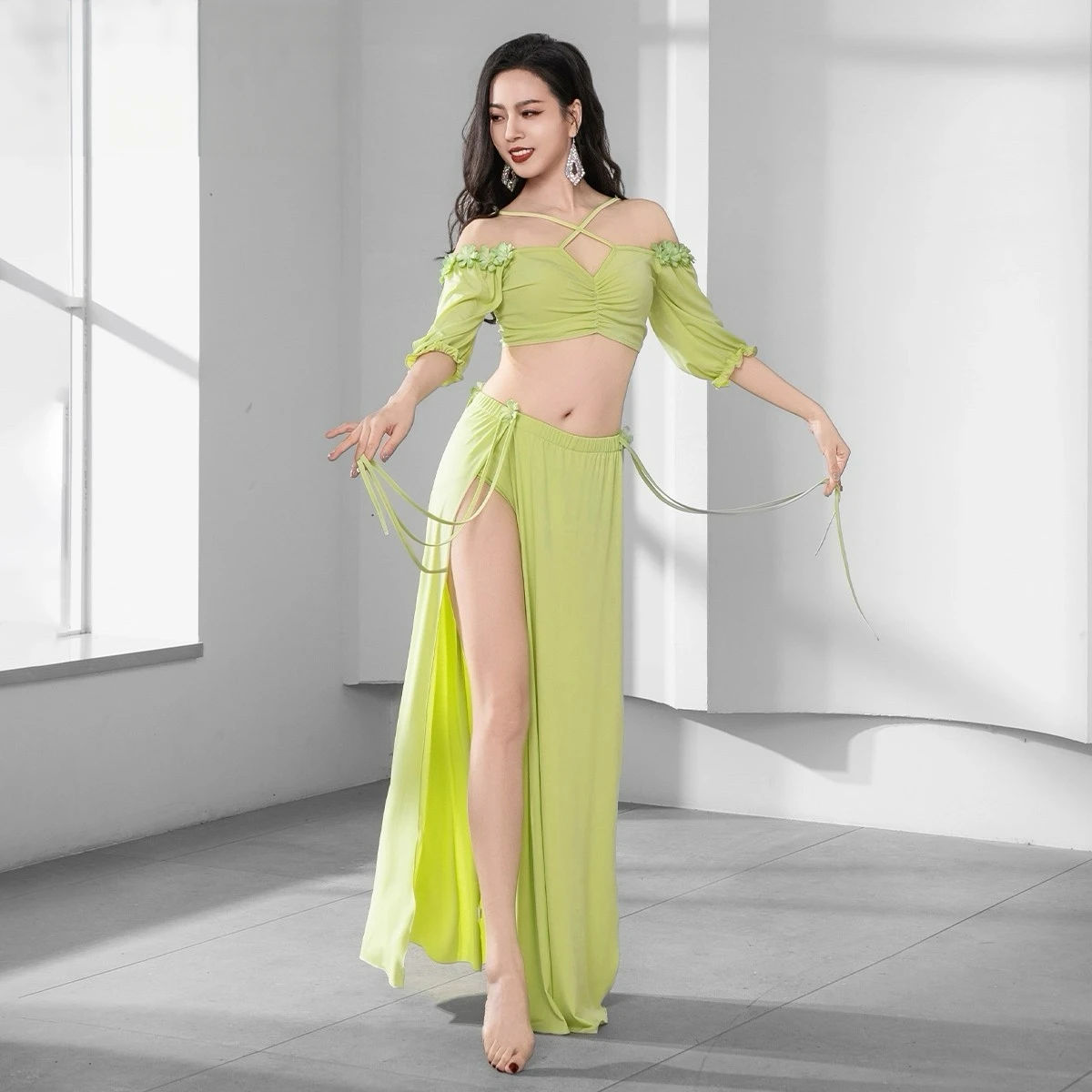 Original Belly Dance Costume Set - Sweet Style Petal Design Oriental Dance Practice & Performance Outfit