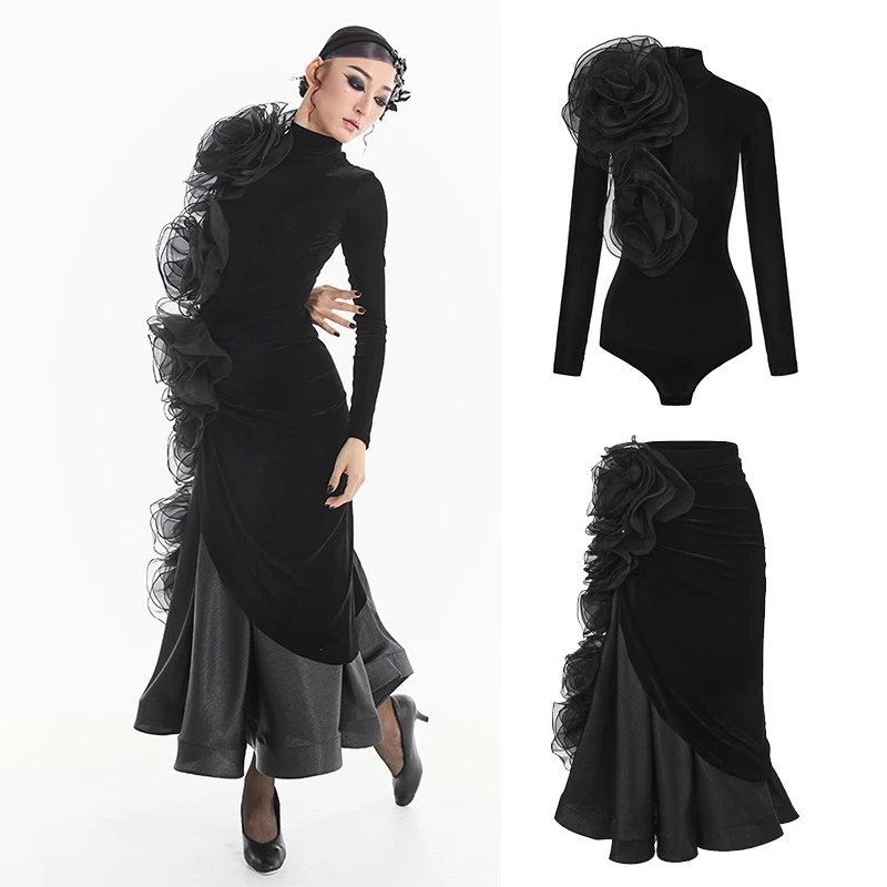 

DUYQ комбинезон с длинными рукавами, большая распашная юбка для женщин, костюмы для бальных танцев, современные танцевальные платья для вальса DN22557