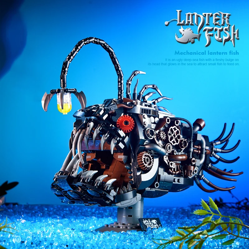 

1038Pcs Mechanical Lantern Fish With Lighting Building Blocks,MOC Assembling Model Bricks Toys,For Children Kids Christmas Gifts