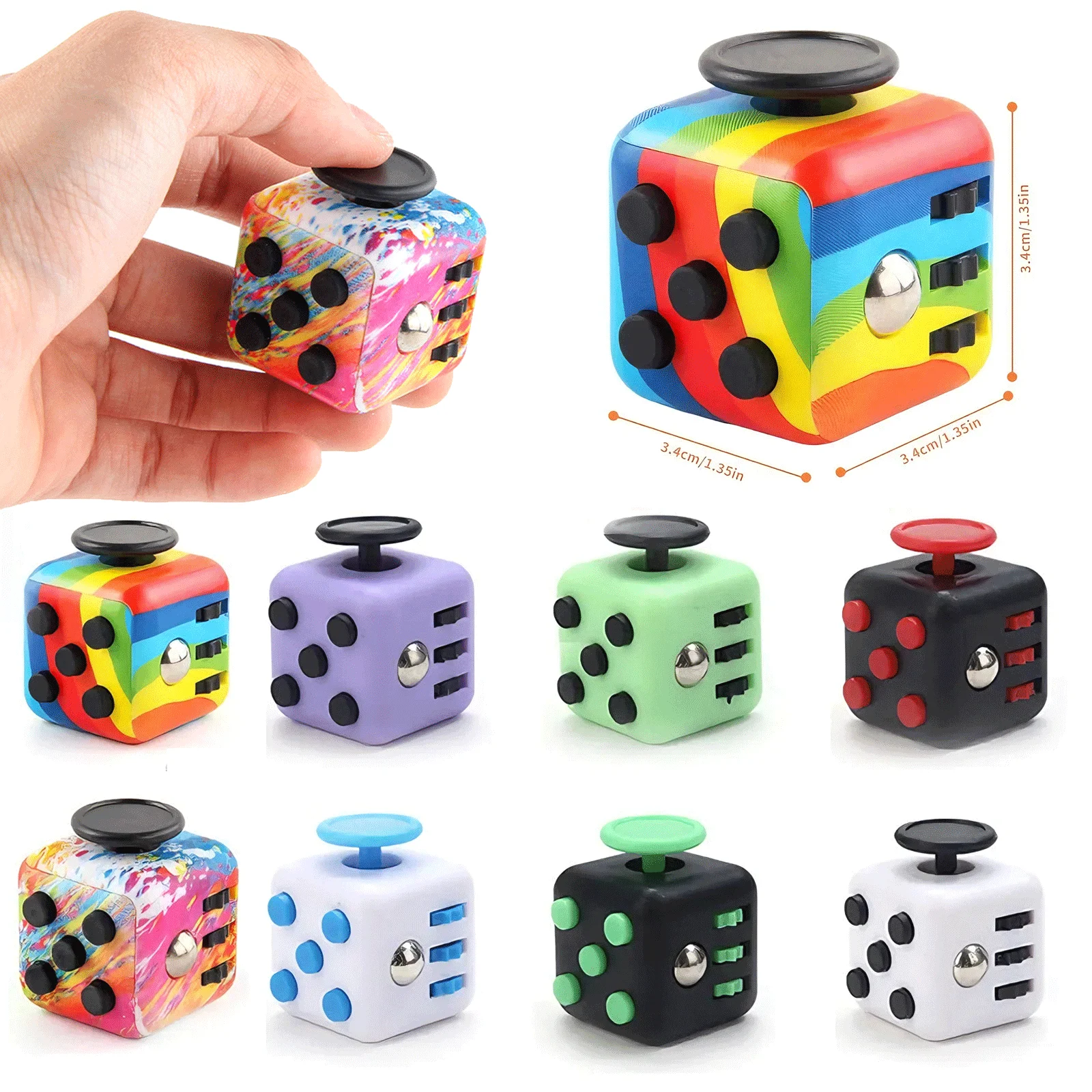 3.4CM キューブ フィジェット アンチストレスおもちゃ 8 モデル ハンドスピナー 減圧ツール 自閉症 ADHD 不安 ストレス解消 子供 大人用