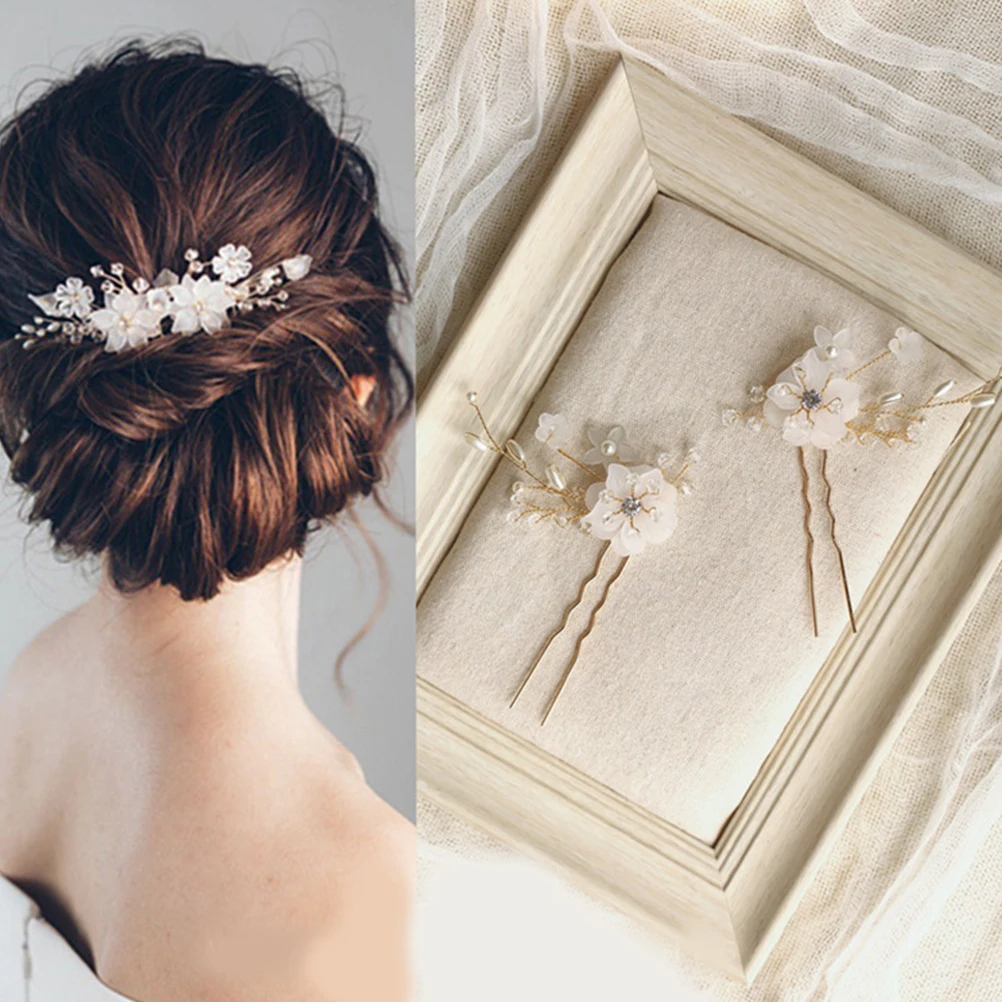 

2 шт., заколка для волос с цветком, свадебные аксессуары, свадебные заколки для волос U-образной формы, цветы невесты